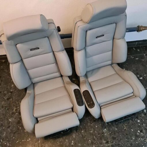 Original RECARO Classic Seats reupholstered into original Mercedes Grey (blue) leather For Sale